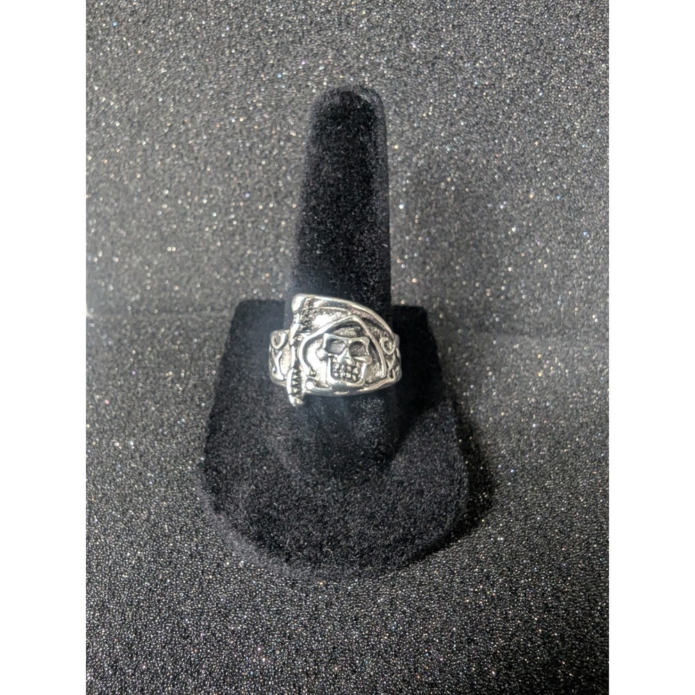Silver Toned Reaper With A Scythe Ring - Size 8
